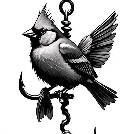 A Fish Hook With A Cardinal Perched On It