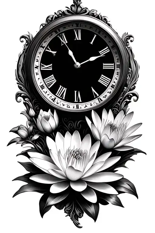 Clock Face With Water Lily And Lakespur Flower Bouquet