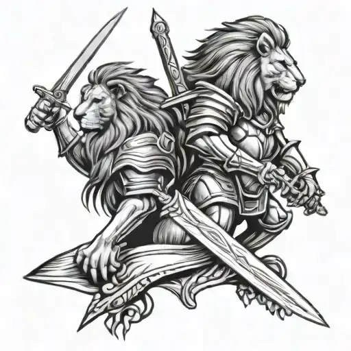 Lion And Knight Holding Sword