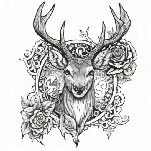 Fine Line Deer Inside A The Fool Tarot Card