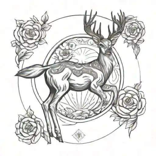 Fine Line Deer Tarot Card
