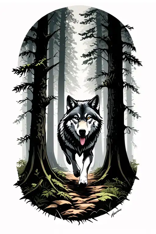 Lone Wolf Running In A Forest