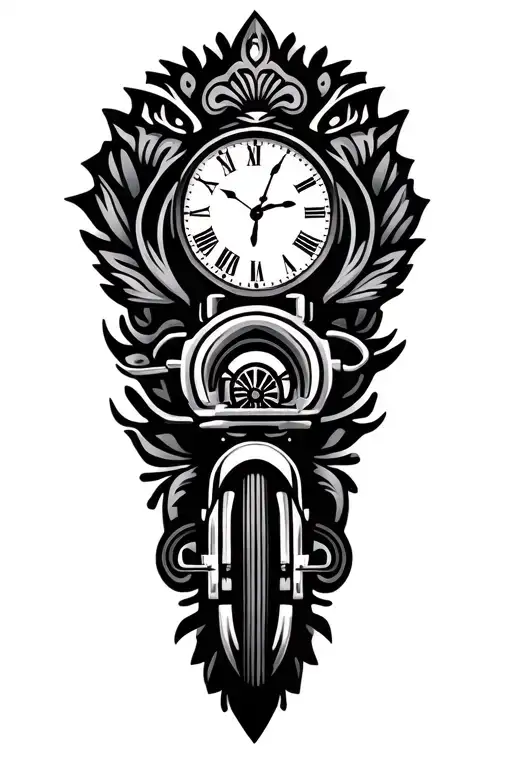 Maori Tattoo With A Bike And A Clock Designed In