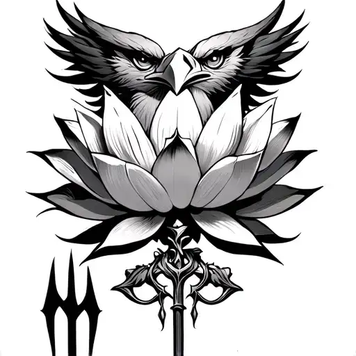 Sharp Lotus With Trident And Eagle Head In Middle Of Lotus Trident At Top