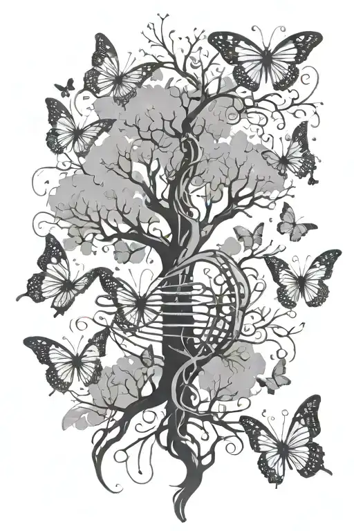 Dna Tree Intertwined W Butterflies