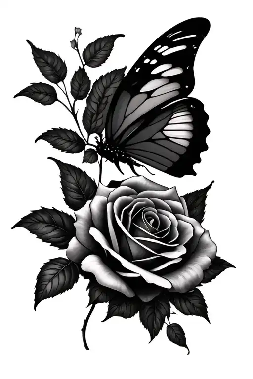 Roman Numerals Butterfly Rose