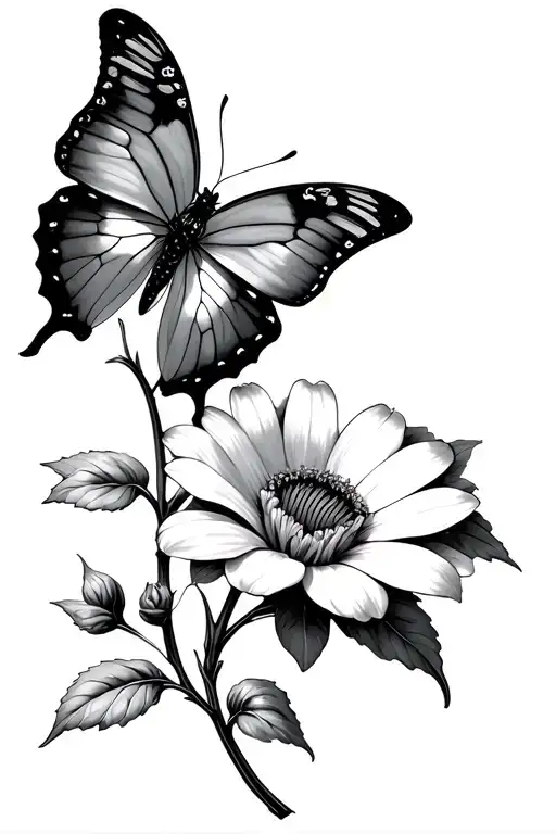 Roman Numerals Butterfly Flower With Stem Wrapped