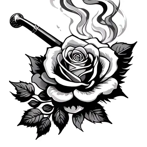 Tribal Rose Wrapping The Full Arm With A Pipe Coming Out Smoke