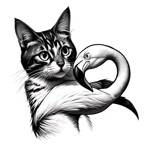 Cat Playing With A Flamingo