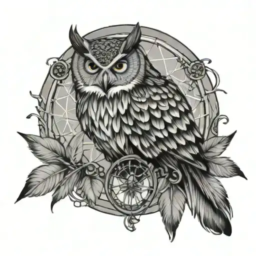 A Dream Catcher With An Owl Sitting On Top With A Coin In Its Beak