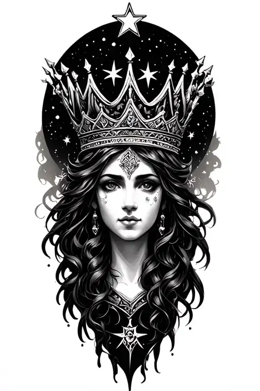 Goddess Of Night With A Crown Made Of Stars