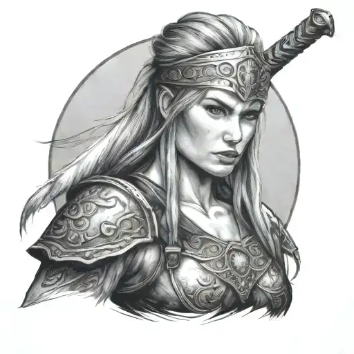 Norwegian Female Warrior Wielding A Sword