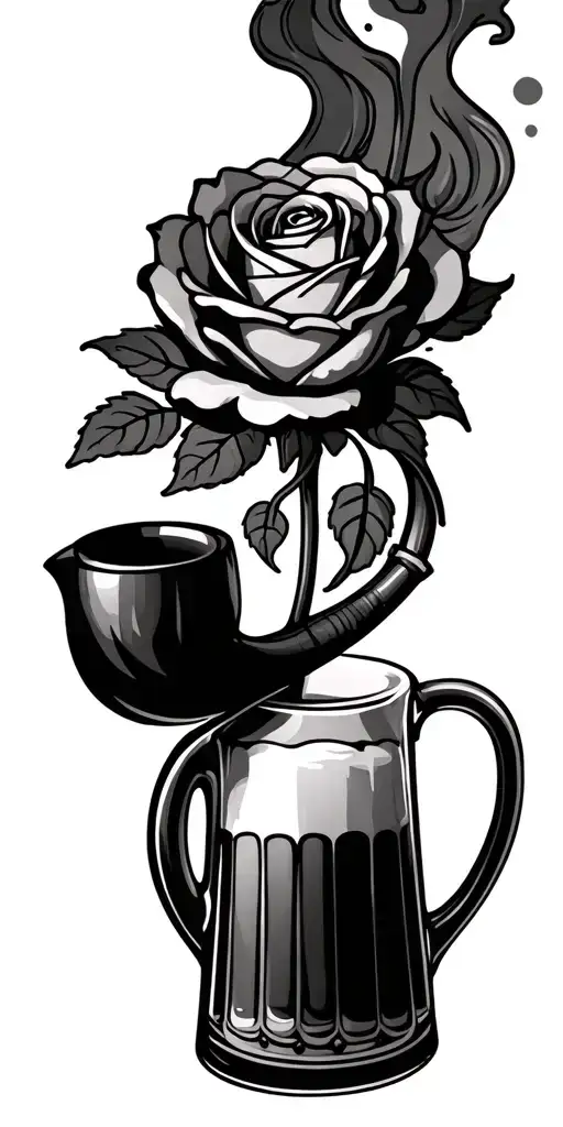 Rose With Smoking Pipe -Shaped Stem With Smoke And Beer Jug