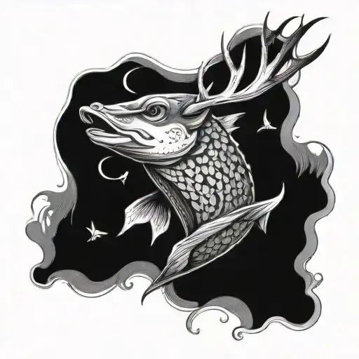 Fish And Deer Head Surrounded