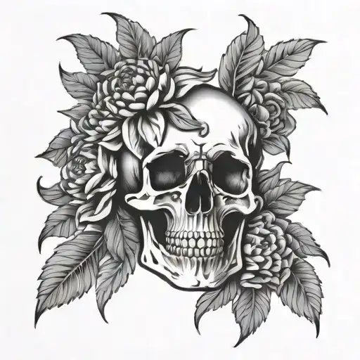 Skull Surrounded By Dahlia Flowers