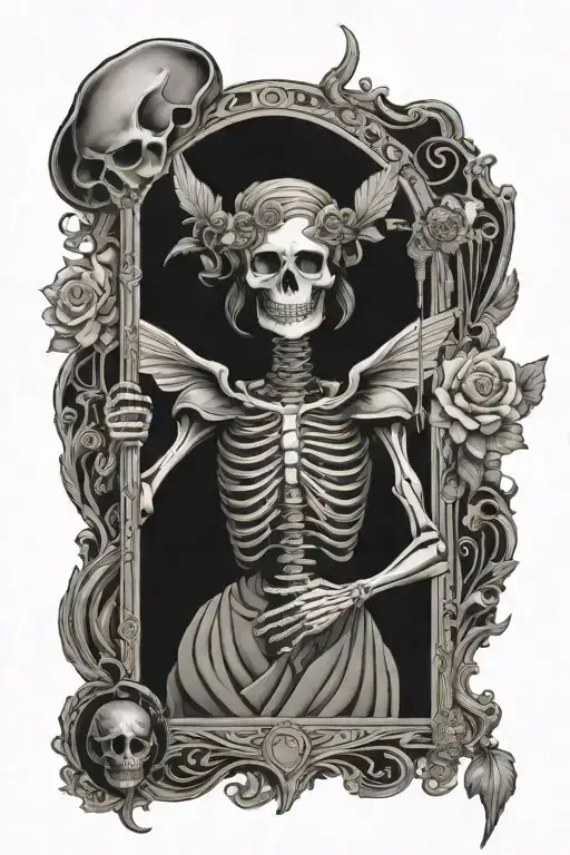 Tarot Card Depicting Female Skelaton Labeled My Last Flying Fuck