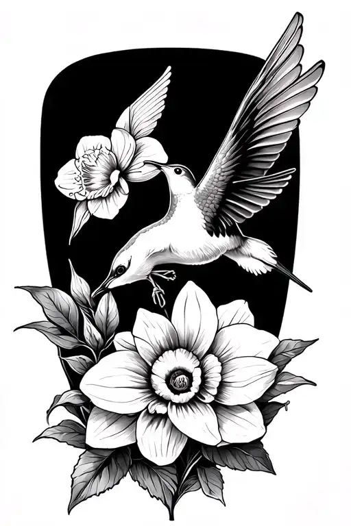 Daffodil And Humming Bird With Flowers Wrapped Around Arm