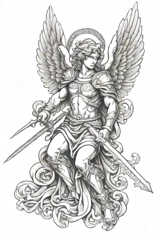 Guardian Angel Holding A Sword Sitting Facing Forward