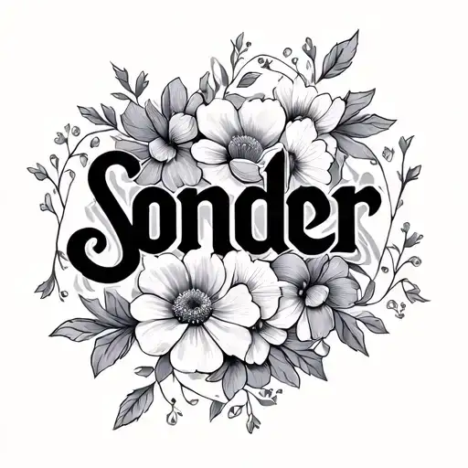 The Word 'Sonder' With Small Floral Designs Integrated