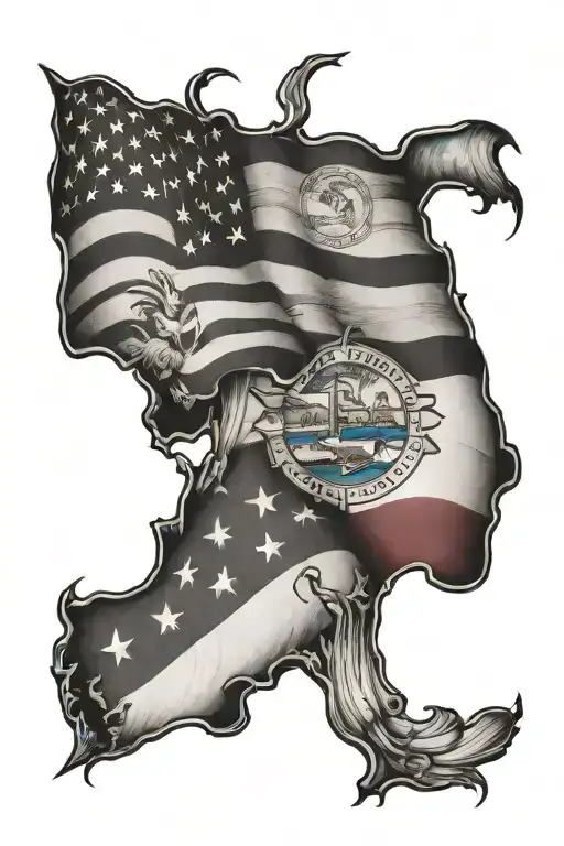 American Flag And Florida Flag Intertwined