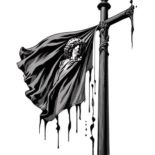 Tattered Roman Flag On Cross Pole