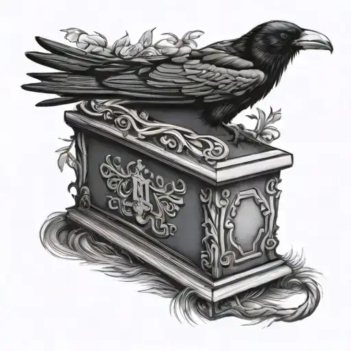 Coffin With A Crow Perched