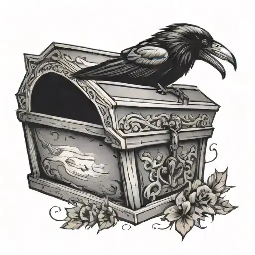 Coffin With A Crow Flying