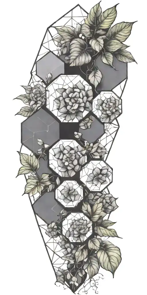 Geometic Hexagons With Pothos Plants Growing Through It