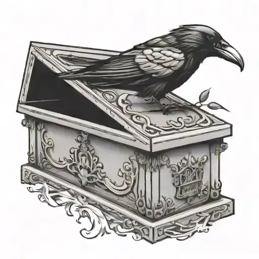 Coffin With A Crow Flying