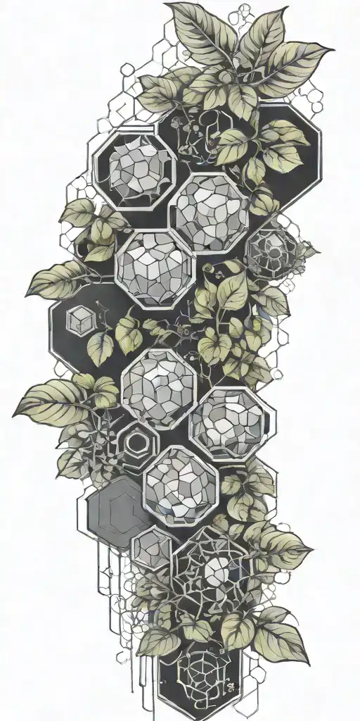 Geometic Hexagons With Pothos Plants Growing Through It