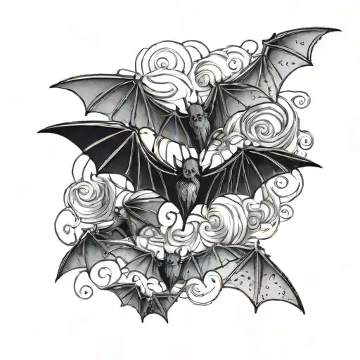 A Line Of Several Bats Representing A Paper Garland For Halloween