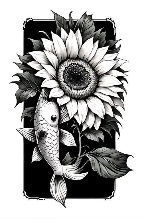 Koi Fish And Sunflower