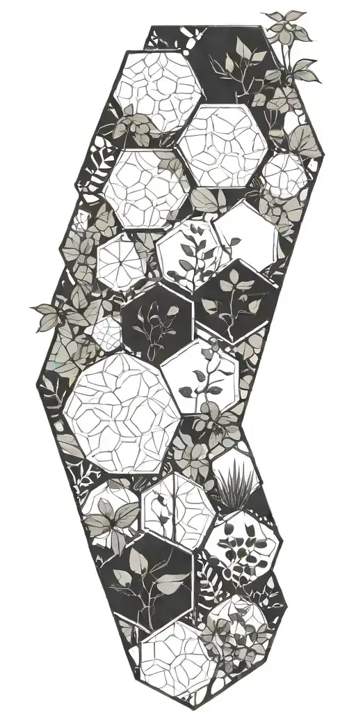 Geometic Hexagons With Pothos Plants Growing Through It And Trees