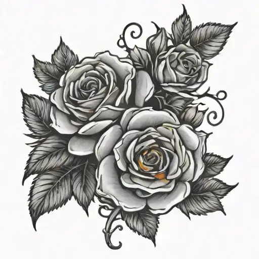 Rose And Marigolds Entwined Fine Line