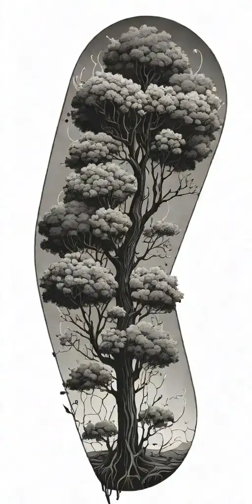 Trees At The Bottom Growing A Sky Of Hexagons With Plants Growing Through Them