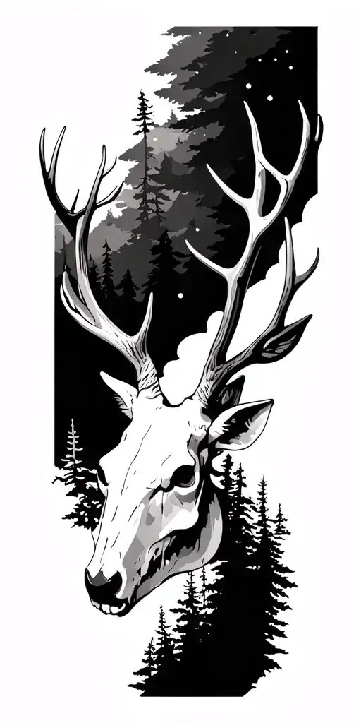 Deer Skulls And Nature Elements Like Trees