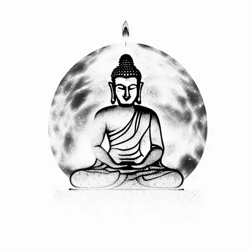 A Silhouette Of Buddha With A Galaxy Inside