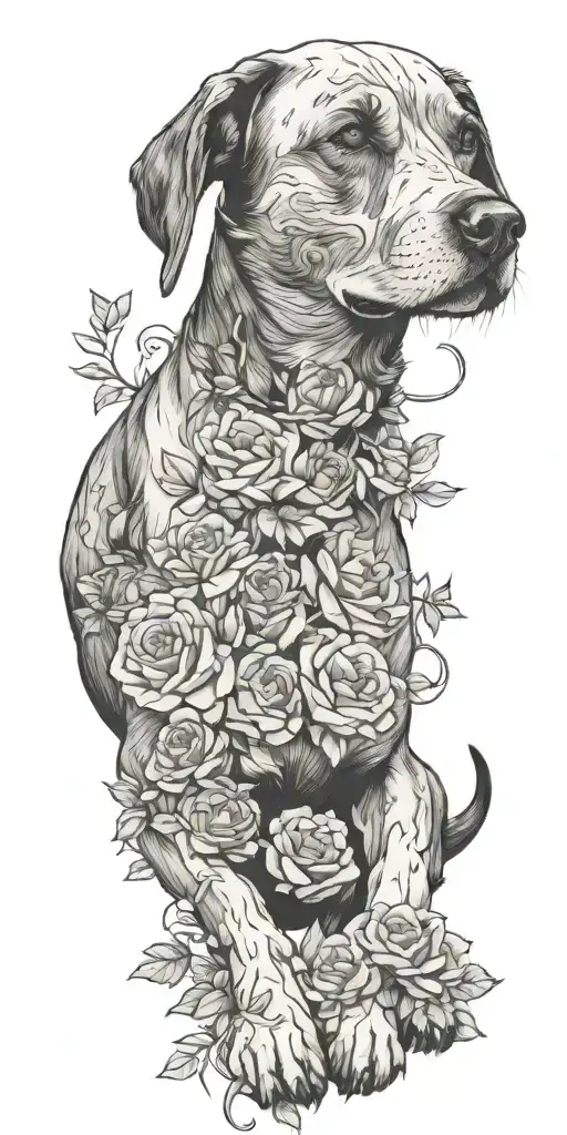 A Dog Playing In A Field Of Roses Intertwined