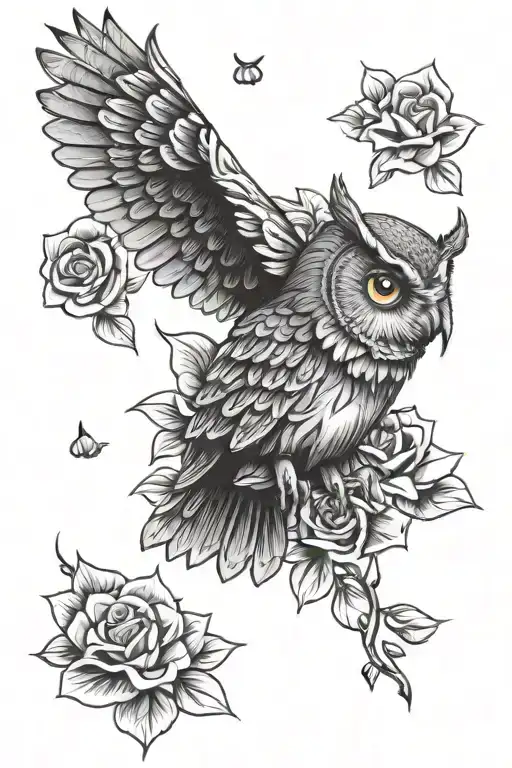 Owl And Scool And Flowers