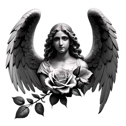 Angel And Rose In Detail In Grey