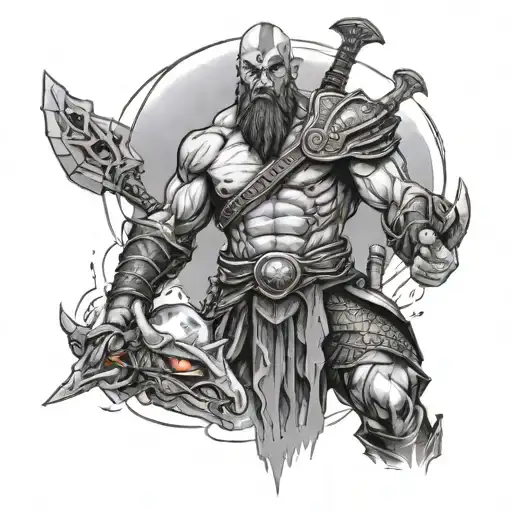 Black And Gray Tattoo Themed Gerrero And God Of War