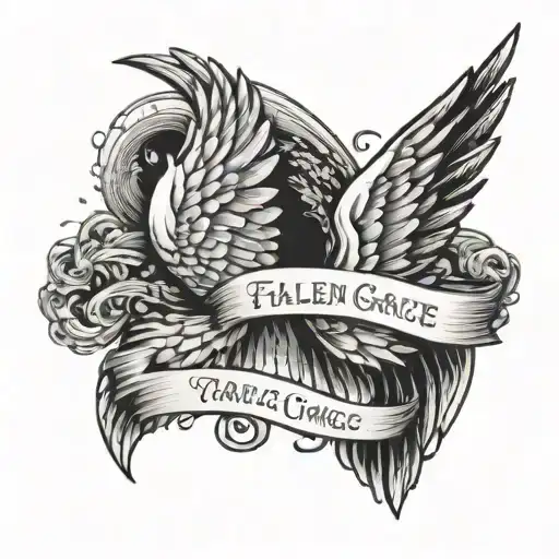 Small Falling Angel Wings With Text Fallen From Grace