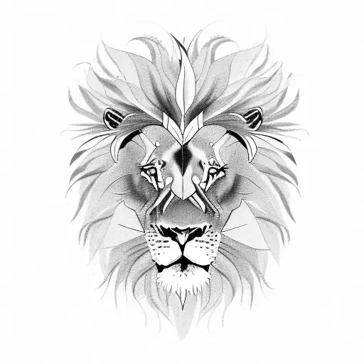 Lion With Mane Of Feathers And Flowers