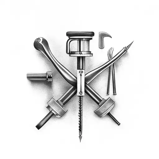 A Realistic Black And Grey Tattoo Of A Mechanic's Tools