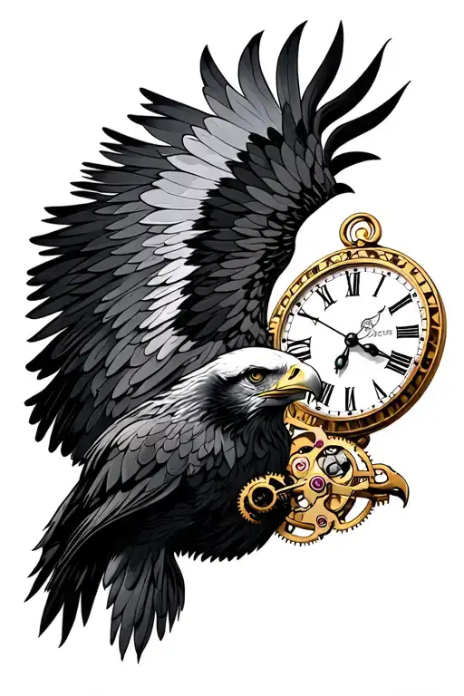 Eagle And Clock Mechanism Intertwined