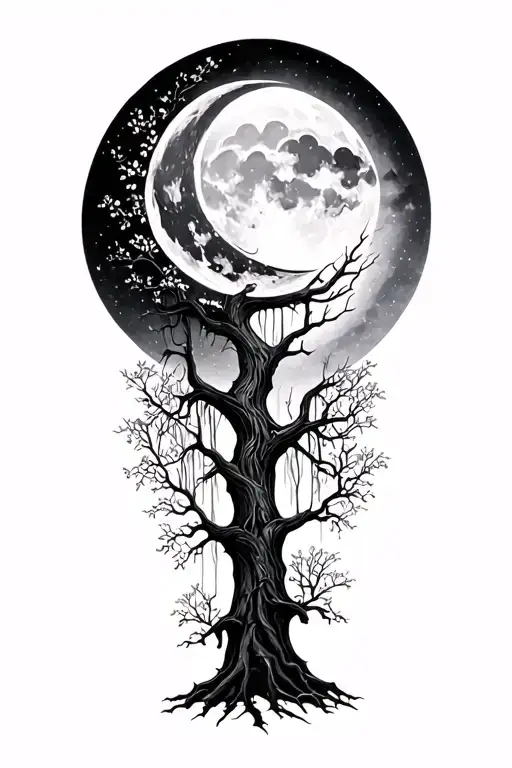 Tree Of Life With Moon Merging Together In The Forest