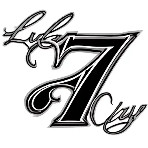 Tattoo Design Lucky Number 7 In Army Wrote Type With Black Writing