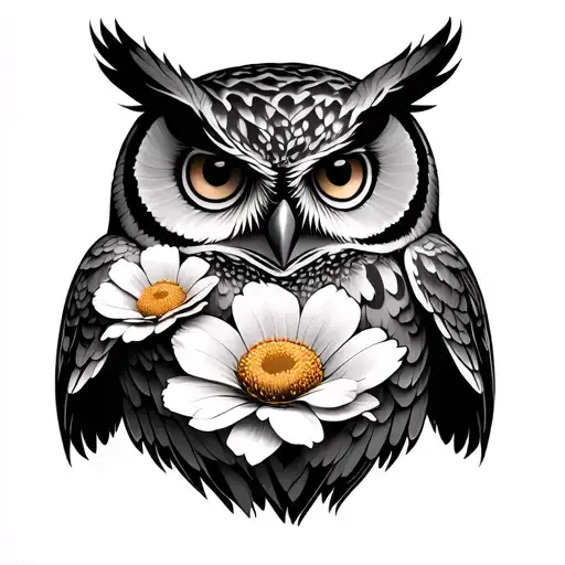 Owl With Four Four Birth Flowers