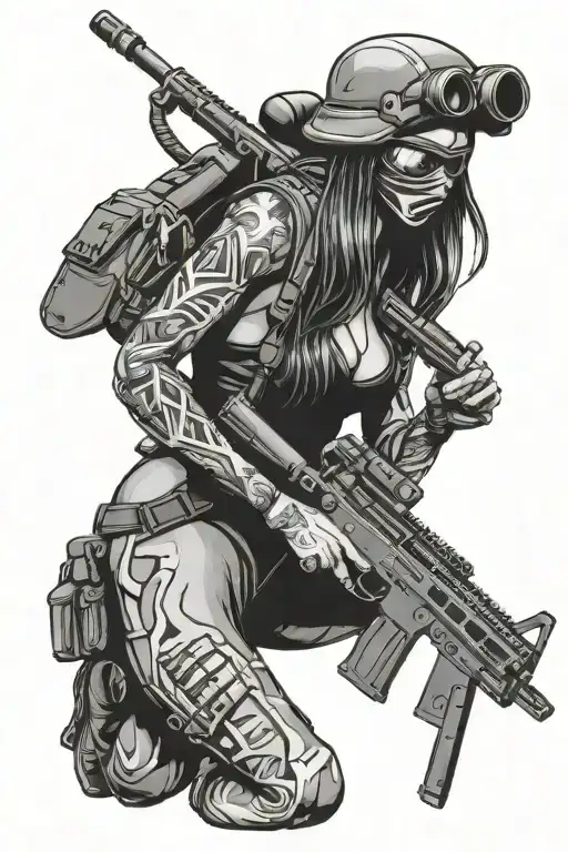Scorpion And Sexy Woman Soldier Holding Sniper Rifle
