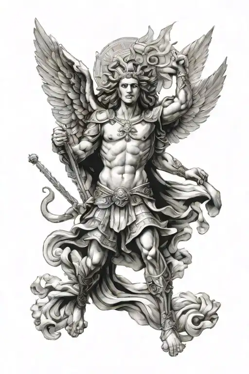 St Michael Archangel Combined With Lion Face Made